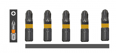 Bit für Sechskant 1/4" (C 6,3), 25 mm, 5er-Pack, Typ PH (Philips - Kreutzschlitz)